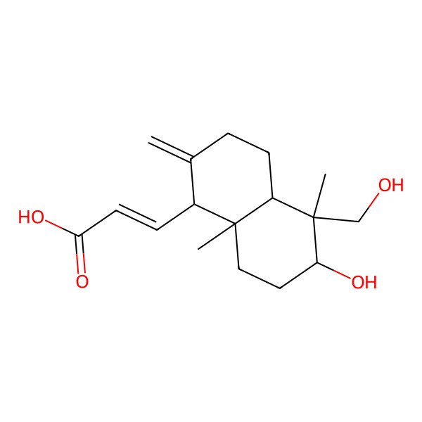 2D Structure of (E)-3-[(1R,4aS,5R,6R,8aR)-6-hydroxy-5-(hydroxymethyl)-5,8a-dimethyl-2-methylidene-3,4,4a,6,7,8-hexahydro-1H-naphthalen-1-yl]prop-2-enoic acid