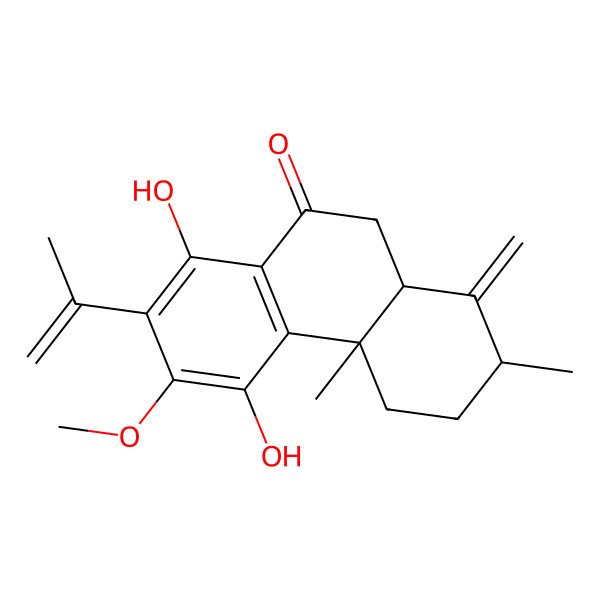 2D Structure of (2S,4aS)-5,8-dihydroxy-6-methoxy-2,4a-dimethyl-1-methylidene-7-prop-1-en-2-yl-3,4,10,10a-tetrahydro-2H-phenanthren-9-one