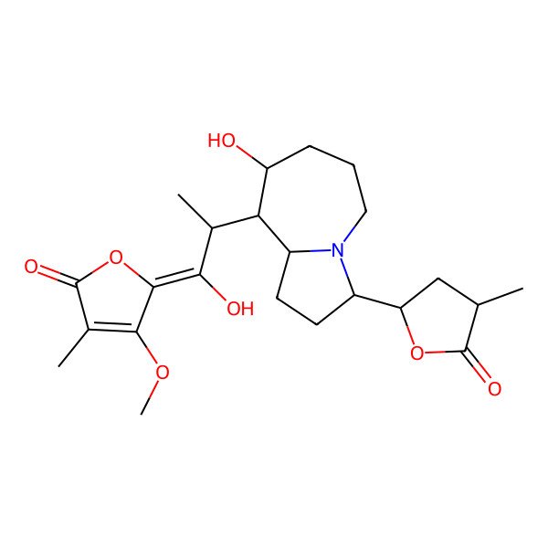 2D Structure of (5Z)-5-[(2S)-2-[(3S,8S,9R,9aS)-8-hydroxy-3-[(2S,4S)-4-methyl-5-oxooxolan-2-yl]-2,3,5,6,7,8,9,9a-octahydro-1H-pyrrolo[1,2-a]azepin-9-yl]-1-hydroxypropylidene]-4-methoxy-3-methylfuran-2-one