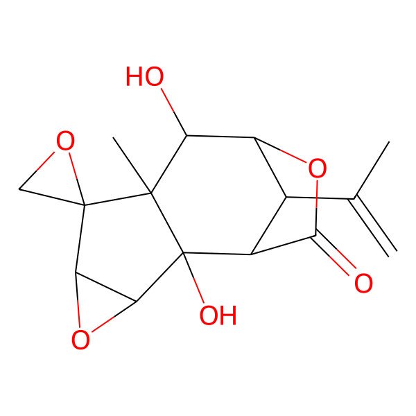 2D Structure of (1S,8S,9R)-2,8-dihydroxy-7-methyl-12-prop-1-en-2-ylspiro[4,10-dioxatetracyclo[7.2.1.02,7.03,5]dodecane-6,2'-oxirane]-11-one