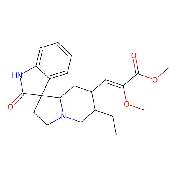 2D Structure of methyl (Z)-3-[(7'S)-6'-ethyl-2-oxospiro[1H-indole-3,1'-3,5,6,7,8,8a-hexahydro-2H-indolizine]-7'-yl]-2-methoxyprop-2-enoate
