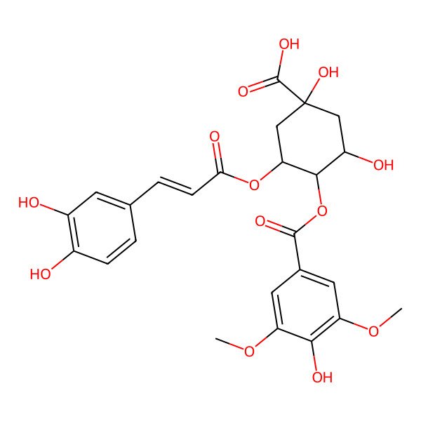 2D Structure of (1R,3S,4S,5S)-3-[(E)-3-(3,4-dihydroxyphenyl)prop-2-enoyl]oxy-1,5-dihydroxy-4-(4-hydroxy-3,5-dimethoxybenzoyl)oxycyclohexane-1-carboxylic acid