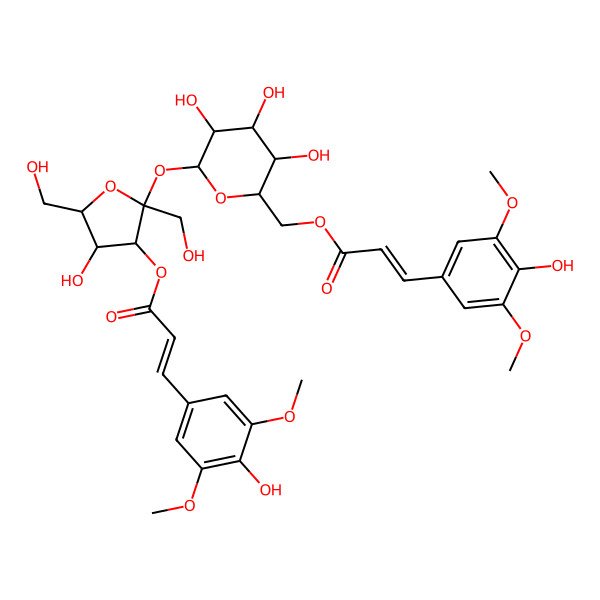 2D Structure of [(2R,3S,4S,5R,6R)-3,4,5-trihydroxy-6-[(2R,3R,4S,5S)-4-hydroxy-3-[(E)-3-(4-hydroxy-3,5-dimethoxyphenyl)prop-2-enoyl]oxy-2,5-bis(hydroxymethyl)oxolan-2-yl]oxyoxan-2-yl]methyl (E)-3-(4-hydroxy-3,5-dimethoxyphenyl)prop-2-enoate