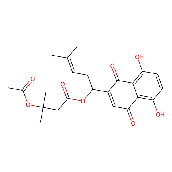 2D Structure of Butanoic acid, 3-(acetyloxy)-3-methyl-, 1-(1,4-dihydro-5,8-dihydroxy-1,4-dioxo-2-naphthalenyl)-4-methyl-3-pentenyl ester, (S)-
