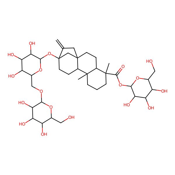 2D Structure of [3,4,5-trihydroxy-6-(hydroxymethyl)oxan-2-yl] (1R,4S,5R,9S)-5,9-dimethyl-14-methylidene-13-[3,4,5-trihydroxy-6-[[3,4,5-trihydroxy-6-(hydroxymethyl)oxan-2-yl]oxymethyl]oxan-2-yl]oxytetracyclo[11.2.1.01,10.04,9]hexadecane-5-carboxylate