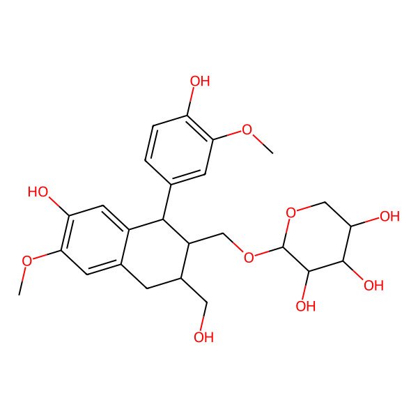 2D Structure of (2R,3R,4S,5R)-2-[[(2S)-7-hydroxy-1-(4-hydroxy-3-methoxyphenyl)-3-(hydroxymethyl)-6-methoxy-1,2,3,4-tetrahydronaphthalen-2-yl]methoxy]oxane-3,4,5-triol