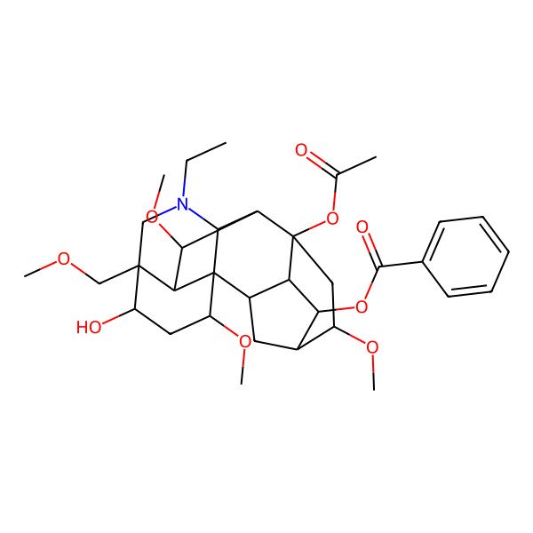 2D Structure of [(6S,8R,13R)-8-acetyloxy-11-ethyl-14-hydroxy-6,16,18-trimethoxy-13-(methoxymethyl)-11-azahexacyclo[7.7.2.12,5.01,10.03,8.013,17]nonadecan-4-yl] benzoate