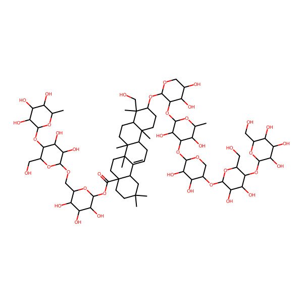 2D Structure of [(2S,3R,4S,5S,6R)-6-[[(2R,3R,4R,5S,6R)-3,4-dihydroxy-6-(hydroxymethyl)-5-[(2S,3R,4R,5R,6S)-3,4,5-trihydroxy-6-methyloxan-2-yl]oxyoxan-2-yl]oxymethyl]-3,4,5-trihydroxyoxan-2-yl] (4aS,6aR,6aS,6bR,8aR,9R,10S,12aR,14bS)-10-[(2S,3R,4S,5S)-3-[(2S,3R,4R,5S,6S)-4-[(2S,3R,4S,5R)-5-[(2R,3R,4R,5S,6R)-3,4-dihydroxy-6-(hydroxymethyl)-5-[(2S,3R,4S,5S,6R)-3,4,5-trihydroxy-6-(hydroxymethyl)oxan-2-yl]oxyoxan-2-yl]oxy-3,4-dihydroxyoxan-2-yl]oxy-3,5-dihydroxy-6-methyloxan-2-yl]oxy-4,5-dihydroxyoxan-2-yl]oxy-9-(hydroxymethyl)-2,2,6a,6b,9,12a-hexamethyl-1,3,4,5,6,6a,7,8,8a,10,11,12,13,14b-tetradecahydropicene-4a-carboxylate