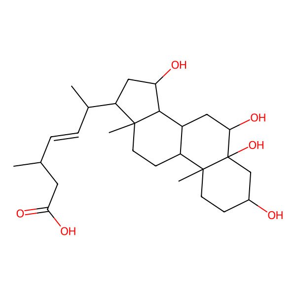 2D Structure of (E,3S,6R)-3-methyl-6-[(3S,5R,6R,8R,9S,10R,13R,14S,15S,17R)-3,5,6,15-tetrahydroxy-10,13-dimethyl-1,2,3,4,6,7,8,9,11,12,14,15,16,17-tetradecahydrocyclopenta[a]phenanthren-17-yl]hept-4-enoic acid