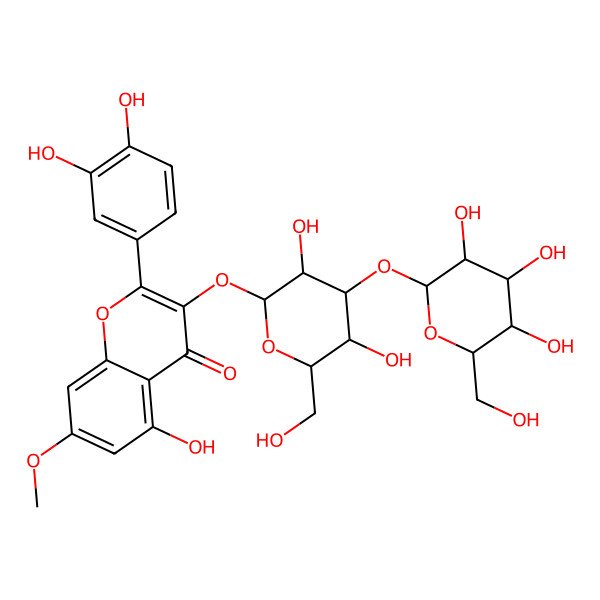 2D Structure of 3-[(2S,3R,4S,5R,6R)-3,5-dihydroxy-6-(hydroxymethyl)-4-[(2S,3R,4S,5S,6R)-3,4,5-trihydroxy-6-(hydroxymethyl)oxan-2-yl]oxyoxan-2-yl]oxy-2-(3,4-dihydroxyphenyl)-5-hydroxy-7-methoxychromen-4-one