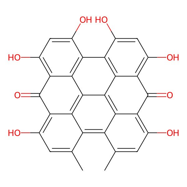 2D Structure of 5,7,11,18,22,24-hexahydroxy-13,16-dimethyloctacyclo[13.11.1.12,10.03,8.04,25.019,27.021,26.014,28]octacosa-1(27),2(28),3,5,7,10,12,14,16,18,21,23,25-tridecaene-9,20-dione