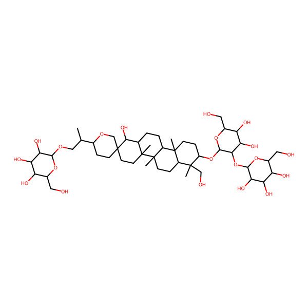 2D Structure of (2R,3R,4S,5S,6R)-2-[(2S)-2-[(1R,2S,2'S,4aR,4bR,6aR,7R,8S,10aR,10bR,12aS)-8-[(2R,3R,4S,5S,6R)-4,5-dihydroxy-6-(hydroxymethyl)-3-[(2S,3R,4S,5S,6R)-3,4,5-trihydroxy-6-(hydroxymethyl)oxan-2-yl]oxyoxan-2-yl]oxy-1-hydroxy-7-(hydroxymethyl)-4a,4b,7,10a-tetramethylspiro[3,4,5,6,6a,8,9,10,10b,11,12,12a-dodecahydro-1H-chrysene-2,5'-oxane]-2'-yl]propoxy]-6-(hydroxymethyl)oxane-3,4,5-triol