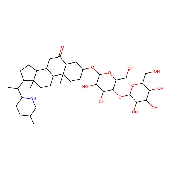 2D Structure of 3-[(2R,3R,4R,5R,6R)-3,4-dihydroxy-6-(hydroxymethyl)-5-[(2S,3R,4S,5S,6R)-3,4,5-trihydroxy-6-(hydroxymethyl)oxan-2-yl]oxyoxan-2-yl]oxy-10,13-dimethyl-17-[1-(5-methylpiperidin-2-yl)ethyl]-1,2,3,4,5,7,8,9,11,12,14,15,16,17-tetradecahydrocyclopenta[a]phenanthren-6-one