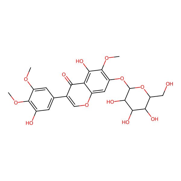 2D Structure of 5-hydroxy-3-(3-hydroxy-4,5-dimethoxyphenyl)-6-methoxy-7-[(2S,4S,5S)-3,4,5-trihydroxy-6-(hydroxymethyl)oxan-2-yl]oxychromen-4-one