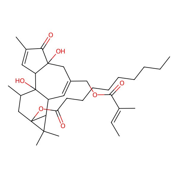 2D Structure of [(1R,2S,6R,10S,11R,13S,15R)-1,6-dihydroxy-4,12,12,15-tetramethyl-8-[[(Z)-2-methylbut-2-enoyl]oxymethyl]-5-oxo-13-tetracyclo[8.5.0.02,6.011,13]pentadeca-3,8-dienyl] decanoate