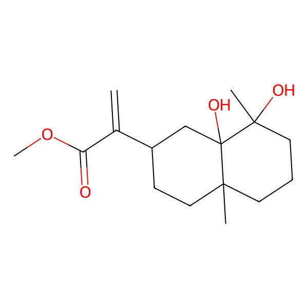 2D Structure of methyl 2-[(2R,4aR,8S,8aS)-8,8a-dihydroxy-4a,8-dimethyl-2,3,4,5,6,7-hexahydro-1H-naphthalen-2-yl]prop-2-enoate