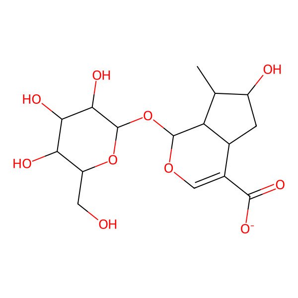 2D Structure of (1S,4aS,6S,7R,7aS)-6-hydroxy-7-methyl-1-[3,4,5-trihydroxy-6-(hydroxymethyl)oxan-2-yl]oxy-1,4a,5,6,7,7a-hexahydrocyclopenta[c]pyran-4-carboxylate