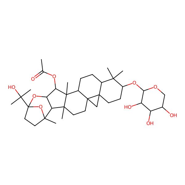 2D Structure of [(1S,6S,8R,11S,17S,18R,19R,21S)-21-(2-hydroxypropan-2-yl)-1,3,12,12,17-pentamethyl-11-[(2S,3R,4S,5R)-3,4,5-trihydroxyoxan-2-yl]oxy-20,24-dioxaheptacyclo[19.2.1.02,19.03,17.06,8.06,16.08,13]tetracosan-18-yl] acetate