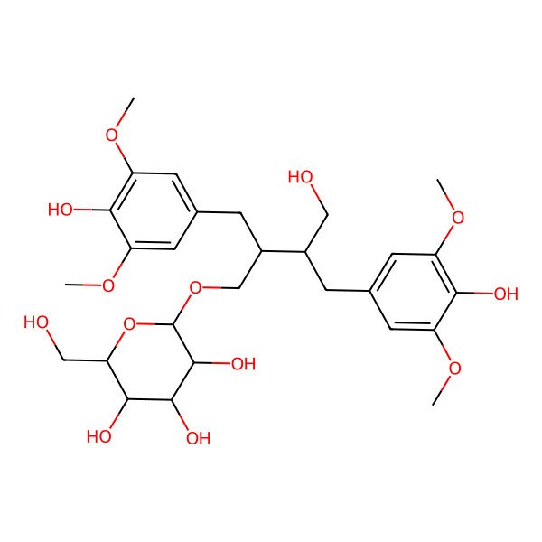 2D Structure of (2R,3R,4S,5S,6R)-2-[(2S,3S)-4-hydroxy-2,3-bis[(4-hydroxy-3,5-dimethoxyphenyl)methyl]butoxy]-6-(hydroxymethyl)oxane-3,4,5-triol