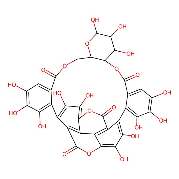 2D Structure of (10S,11R,12R,13S,15R)-3,4,5,11,12,13,21,22,23,26,27,38,39-tridecahydroxy-9,14,17,29,36-pentaoxaoctacyclo[29.8.0.02,7.010,15.019,24.025,34.028,33.032,37]nonatriaconta-1(39),2,4,6,19,21,23,25,27,31,33,37-dodecaene-8,18,30,35-tetrone