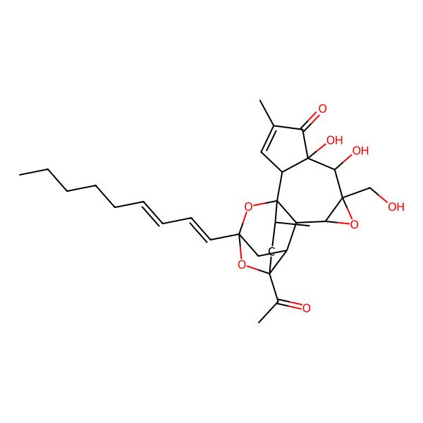 2D Structure of (1R,2R,6S,7S,8R,10S,11R,12R,16S,18R)-16-acetyl-6,7-dihydroxy-8-(hydroxymethyl)-4,18-dimethyl-14-[(1Z,3E)-nona-1,3-dienyl]-9,15,19-trioxahexacyclo[12.4.1.01,11.02,6.08,10.012,16]nonadec-3-en-5-one