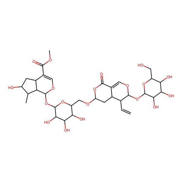 2D Structure of methyl (1S,4aS,6S,7R,7aS)-1-[(2S,3R,4S,5S,6R)-6-[[(3R,4aS,5R,6S)-5-ethenyl-1-oxo-6-[(2S,3R,4S,5S,6R)-3,4,5-trihydroxy-6-(hydroxymethyl)oxan-2-yl]oxy-4,4a,5,6-tetrahydro-3H-pyrano[3,4-c]pyran-3-yl]oxymethyl]-3,4,5-trihydroxyoxan-2-yl]oxy-6-hydroxy-7-methyl-1,4a,5,6,7,7a-hexahydrocyclopenta[c]pyran-4-carboxylate