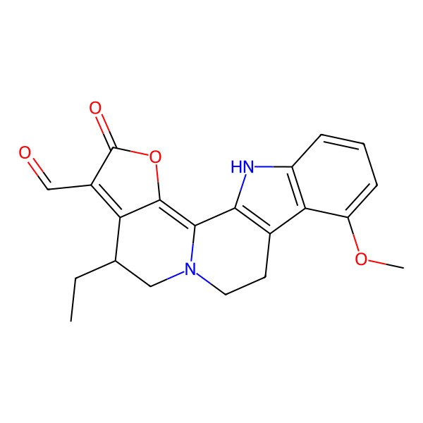 2D Structure of (8S)-8-ethyl-15-methoxy-5-oxo-4-oxa-10,20-diazapentacyclo[11.7.0.02,10.03,7.014,19]icosa-1(13),2,6,14(19),15,17-hexaene-6-carbaldehyde