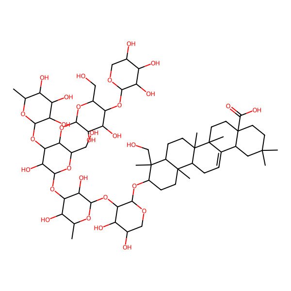 2D Structure of 10-[(2S,3R,4S,5S)-3-[(2S,3R,4R,5S,6S)-4-[(2S,3R,4R,5S,6R)-5-[(2S,4R,5S,6R)-3,4-dihydroxy-6-(hydroxymethyl)-5-[(2S,3R,4S,5R)-3,4,5-trihydroxyoxan-2-yl]oxyoxan-2-yl]oxy-3-hydroxy-6-(hydroxymethyl)-4-[(2S,3R,4R,5S,6S)-3,4,5-trihydroxy-6-methyloxan-2-yl]oxyoxan-2-yl]oxy-3,5-dihydroxy-6-methyloxan-2-yl]oxy-4,5-dihydroxyoxan-2-yl]oxy-9-(hydroxymethyl)-2,2,6a,6b,9,12a-hexamethyl-1,3,4,5,6,6a,7,8,8a,10,11,12,13,14b-tetradecahydropicene-4a-carboxylic acid