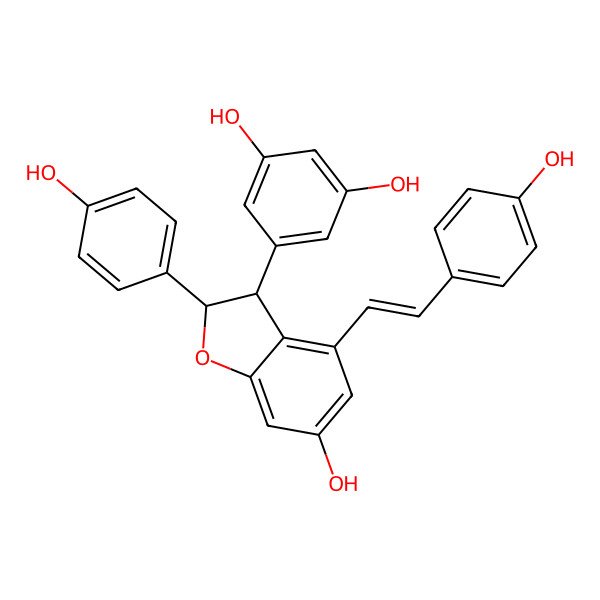 2D Structure of 5-[(2S,3S)-6-hydroxy-2-(4-hydroxyphenyl)-4-[2-(4-hydroxyphenyl)ethenyl]-2,3-dihydro-1-benzofuran-3-yl]benzene-1,3-diol