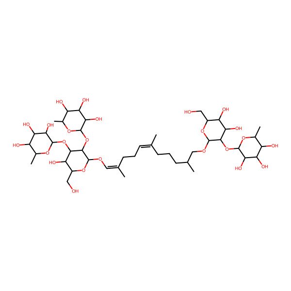 2D Structure of (2S,3R,4R,5R,6S)-2-[(2R,3R,4S,5R,6R)-2-[(1E,5E)-11-[(2R,3R,4S,5S,6R)-4,5-dihydroxy-6-(hydroxymethyl)-3-[(2S,3R,4R,5S,6S)-3,4,5-trihydroxy-6-methyloxan-2-yl]oxyoxan-2-yl]oxy-2,6,10-trimethylundeca-1,5-dienoxy]-5-hydroxy-6-(hydroxymethyl)-3-[(2S,3R,4R,5S,6S)-3,4,5-trihydroxy-6-methyloxan-2-yl]oxyoxan-4-yl]oxy-6-methyloxane-3,4,5-triol