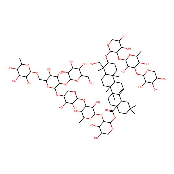 2D Structure of [(3R,4S,5S)-3-[(2R,3R,4R,5S,6S)-4-[(2S,3R,4R,5R)-5-[(2S,3R,4S,5S,6R)-4,5-dihydroxy-3-[(2R,3R,4S,5R,6R)-3,4,5-trihydroxy-6-(hydroxymethyl)oxan-2-yl]oxy-6-[[(2R,3R,4S,5R,6S)-3,4,5-trihydroxy-6-methyloxan-2-yl]oxymethyl]oxan-2-yl]oxy-3,4-dihydroxyoxan-2-yl]oxy-3,5-dihydroxy-6-methyloxan-2-yl]oxy-4,5-dihydroxyoxan-2-yl] (4aS,6bR,9S,10S,12aR)-10-[(2S,3R,4S,5S)-3-[(2S,3R,4R,5S,6S)-3,5-dihydroxy-6-methyl-4-[(2S,3R,4S,5R)-3,4,5-trihydroxyoxan-2-yl]oxyoxan-2-yl]oxy-4,5-dihydroxyoxan-2-yl]oxy-9-(hydroxymethyl)-2,2,6a,6b,9,12a-hexamethyl-1,3,4,5,6,6a,7,8,8a,10,11,12,13,14b-tetradecahydropicene-4a-carboxylate