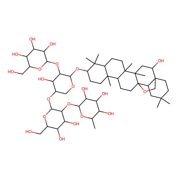 2D Structure of (3beta,16alpha)-16-hydroxy-13,28-epoxyoleanan-3-yl alpha-L-Rhap-(1->2)-beta-D-Glcp-(1->4)-[beta-D-Glcp-(1->2)]-alpha-L-arabinopyranoside
