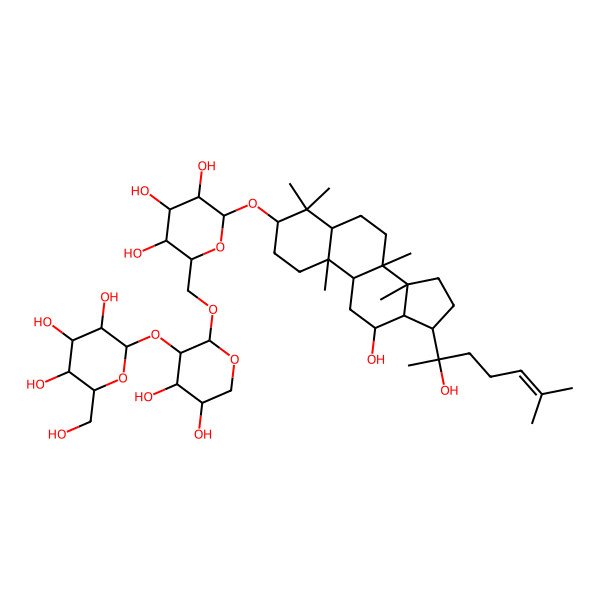 2D Structure of (2S,3R,4S,5S,6R)-2-[(2S,3R,4S,5R)-4,5-dihydroxy-2-[[(2R,3S,4S,5R,6R)-3,4,5-trihydroxy-6-[[(3S,5R,8R,9R,10R,12R,13R,14R,17S)-12-hydroxy-17-[(2S)-2-hydroxy-6-methylhept-5-en-2-yl]-4,4,8,10,14-pentamethyl-2,3,5,6,7,9,11,12,13,15,16,17-dodecahydro-1H-cyclopenta[a]phenanthren-3-yl]oxy]oxan-2-yl]methoxy]oxan-3-yl]oxy-6-(hydroxymethyl)oxane-3,4,5-triol