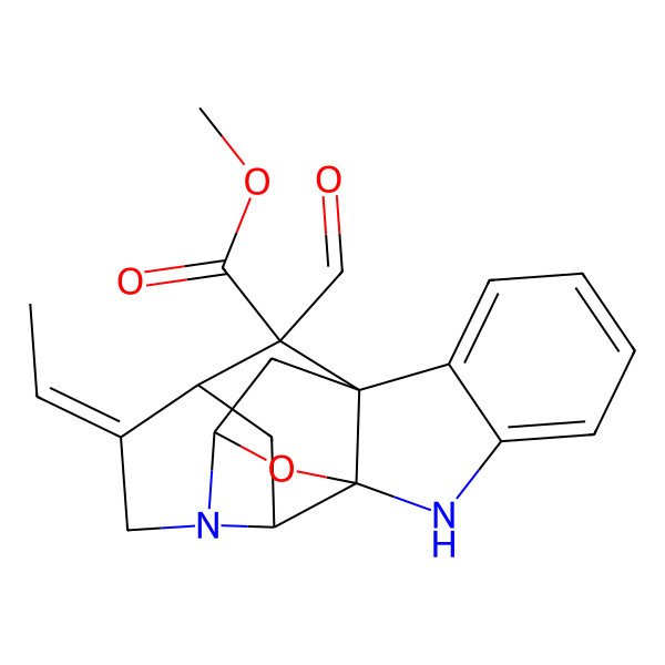 2D Structure of methyl (1R,9S,11S,14Z,15S,19R)-14-ethylidene-19-formyl-18-oxa-2,12-diazahexacyclo[9.6.1.19,15.01,9.03,8.012,17]nonadeca-3,5,7-triene-19-carboxylate