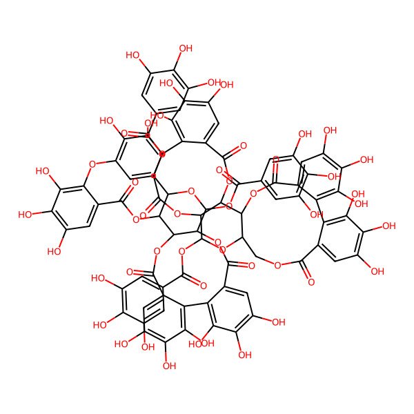 2D Structure of [(10R,11S,13R,14R,15S)-3,4,5,20,21,22-hexahydroxy-8,17-dioxo-11-(3,4,5-trihydroxybenzoyl)oxy-13-[(3,4,5-trihydroxybenzoyl)oxymethyl]-9,12,16-trioxatetracyclo[16.4.0.02,7.010,15]docosa-1(22),2,4,6,18,20-hexaen-14-yl] 3,4,5-trihydroxy-2-[[(1R,2S,19R,20S,22R)-7,8,9,12,13,28,29,30,33,34,35-undecahydroxy-4,17,25,38-tetraoxo-20-(3,4,5-trihydroxybenzoyl)oxy-3,18,21,24,39-pentaoxaheptacyclo[20.17.0.02,19.05,10.011,16.026,31.032,37]nonatriaconta-5,7,9,11,13,15,26,28,30,32,34,36-dodecaen-14-yl]oxy]benzoate