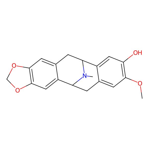 2D Structure of (1S,12S)-16-methoxy-20-methyl-5,7-dioxa-20-azapentacyclo[10.7.1.02,10.04,8.013,18]icosa-2,4(8),9,13,15,17-hexaen-15-ol