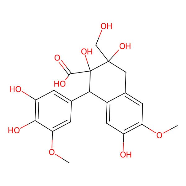 2D Structure of 1-(3,4-Dihydroxy-5-methoxyphenyl)-2,3,7-trihydroxy-3-(hydroxymethyl)-6-methoxy-1,4-dihydronaphthalene-2-carboxylic acid