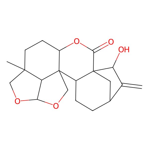 2D Structure of (1S,5R,7R,8S,11S,14R,20R)-7-hydroxy-14-methyl-6-methylidene-10,16,18-trioxahexacyclo[12.5.1.15,8.01,11.02,8.017,20]henicosan-9-one