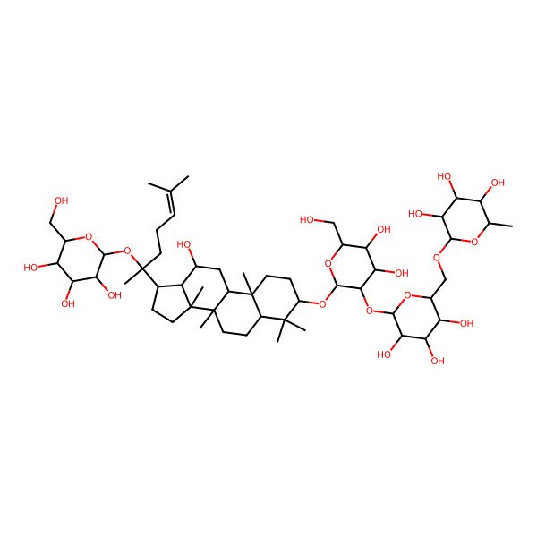 2D Structure of (2R,3R,4R,5S,6S)-2-[[(2R,3S,4S,5R,6S)-6-[(2R,3R,4S,5S,6R)-4,5-dihydroxy-6-(hydroxymethyl)-2-[[12-hydroxy-4,4,8,10,14-pentamethyl-17-[6-methyl-2-[(2S,3R,4S,5S,6R)-3,4,5-trihydroxy-6-(hydroxymethyl)oxan-2-yl]oxyhept-5-en-2-yl]-2,3,5,6,7,9,11,12,13,15,16,17-dodecahydro-1H-cyclopenta[a]phenanthren-3-yl]oxy]oxan-3-yl]oxy-3,4,5-trihydroxyoxan-2-yl]methoxy]-6-methyloxane-3,4,5-triol