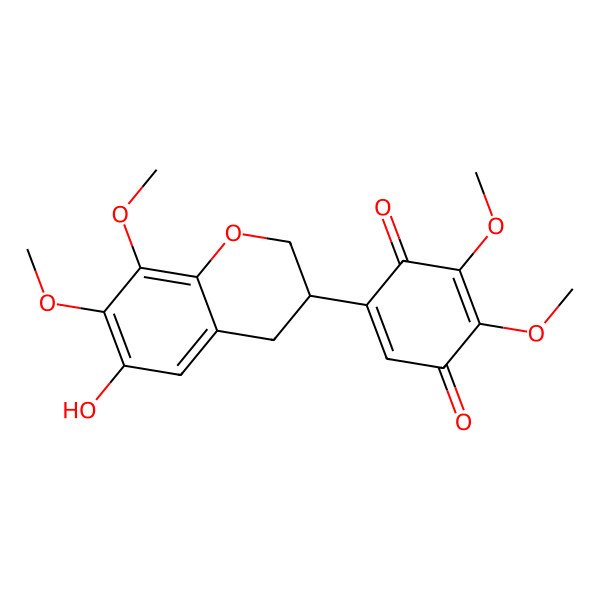 2D Structure of 5-[(3S)-6-hydroxy-7,8-dimethoxy-3,4-dihydro-2H-chromen-3-yl]-2,3-dimethoxycyclohexa-2,5-diene-1,4-dione