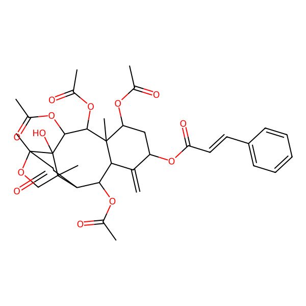 2D Structure of [(1R,2R,3S,4R,5S,6S,8S,10S,11R,12R,15S)-3,4,6,11-tetraacetyloxy-2-hydroxy-1,5,15-trimethyl-9-methylidene-14-oxo-16-oxatetracyclo[10.5.0.02,15.05,10]heptadecan-8-yl] (E)-3-phenylprop-2-enoate