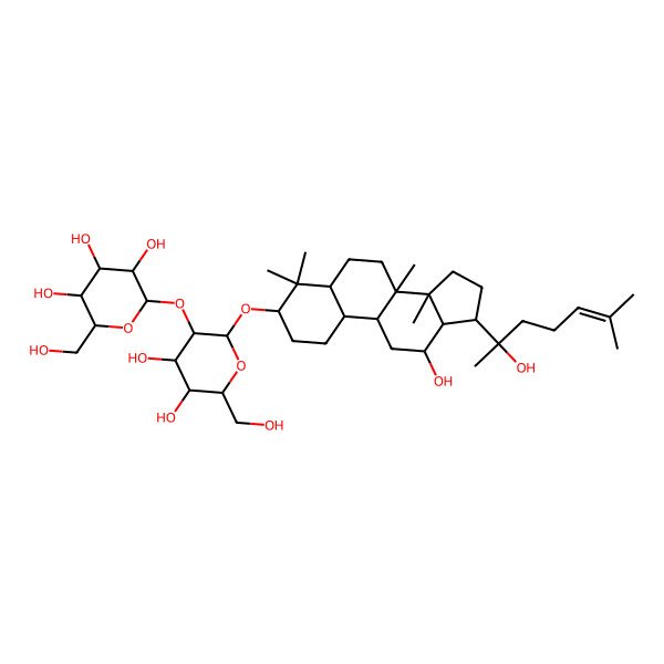 2D Structure of (2S,3R,4S,5S,6R)-2-[(2R,3R,4S,5S,6R)-4,5-dihydroxy-2-[[12-hydroxy-17-(2-hydroxy-6-methylhept-5-en-2-yl)-4,4,8,14-tetramethyl-1,2,3,5,6,7,9,10,11,12,13,15,16,17-tetradecahydrocyclopenta[a]phenanthren-3-yl]oxy]-6-(hydroxymethyl)oxan-3-yl]oxy-6-(hydroxymethyl)oxane-3,4,5-triol