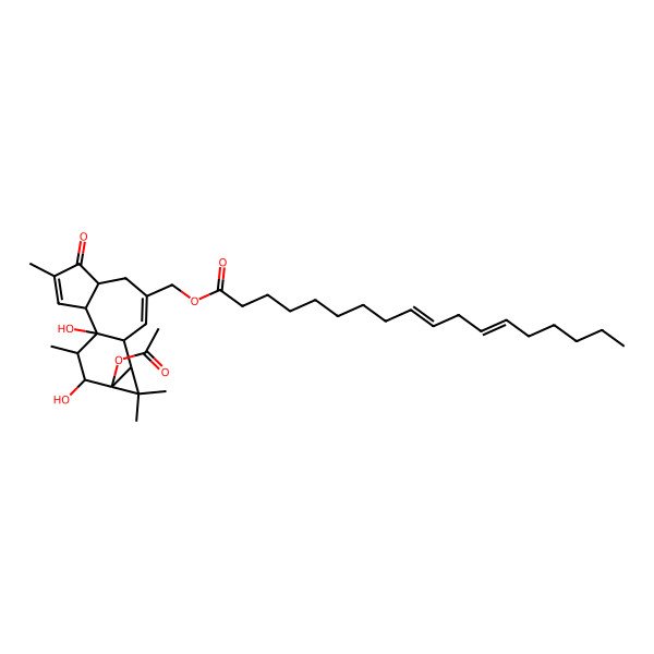 2D Structure of (3aR)-2,10beta,11,11-Tetramethyl-3-oxo-9alpha,10abeta-dihydroxy-5-(linoleoyloxy)methyl-8beta-(acetyloxy)-7,8-methano-3,3abeta,4,6aalpha,7beta,8,9,10,10a,10bbeta-decahydrobenzo[e]azulene