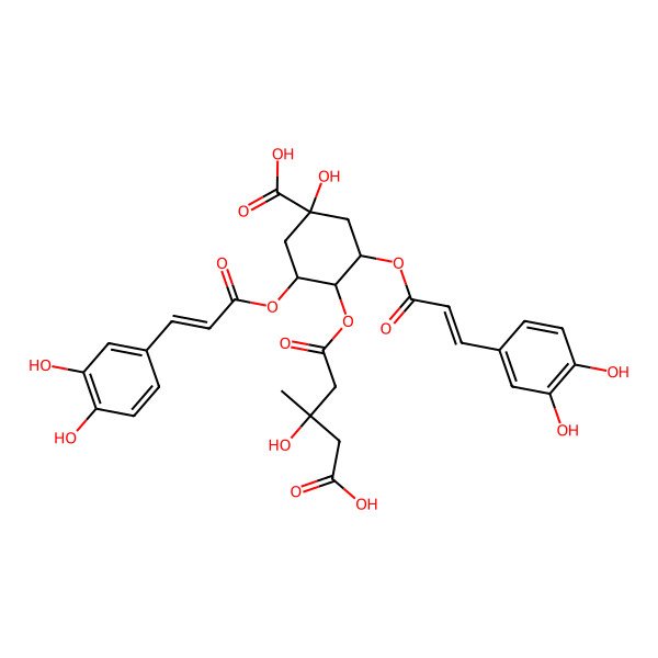 2D Structure of (3R)-4-(4-carboxy-3-hydroxy-3-methylbutanoyl)oxy-3,5-bis[[(E)-3-(3,4-dihydroxyphenyl)prop-2-enoyl]oxy]-1-hydroxycyclohexane-1-carboxylic acid