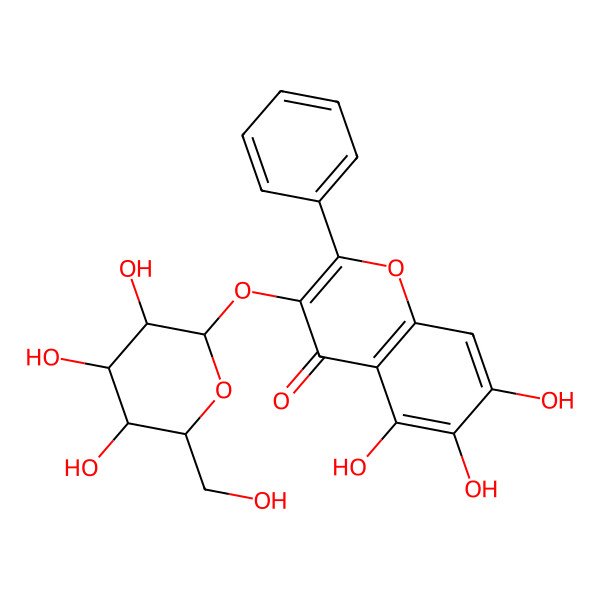 2D Structure of 5,6,7-trihydroxy-2-phenyl-3-[(2S,3R,4S,5S,6R)-3,4,5-trihydroxy-6-(hydroxymethyl)oxan-2-yl]oxychromen-4-one
