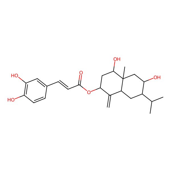 2D Structure of [(2S,4R,4aR,6S,7R,8aS)-4,6-dihydroxy-4a-methyl-1-methylidene-7-propan-2-yl-2,3,4,5,6,7,8,8a-octahydronaphthalen-2-yl] (E)-3-(3,4-dihydroxyphenyl)prop-2-enoate