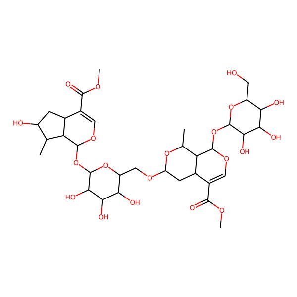 2D Structure of methyl (3R)-1-methyl-3-[[(2R,3S,4S,5R,6S)-3,4,5-trihydroxy-6-[[(6S,7R)-6-hydroxy-4-methoxycarbonyl-7-methyl-1,4a,5,6,7,7a-hexahydrocyclopenta[c]pyran-1-yl]oxy]oxan-2-yl]methoxy]-8-[(2S,3R,4S,5S,6R)-3,4,5-trihydroxy-6-(hydroxymethyl)oxan-2-yl]oxy-1,3,4,4a,8,8a-hexahydropyrano[3,4-c]pyran-5-carboxylate