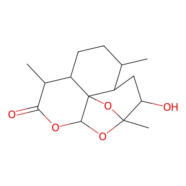 2D Structure of (1S,2R,4S,5R,8S,9R,12S,13R)-2-hydroxy-1,5,9-trimethyl-11,14,15-trioxatetracyclo[10.2.1.04,13.08,13]pentadecan-10-one