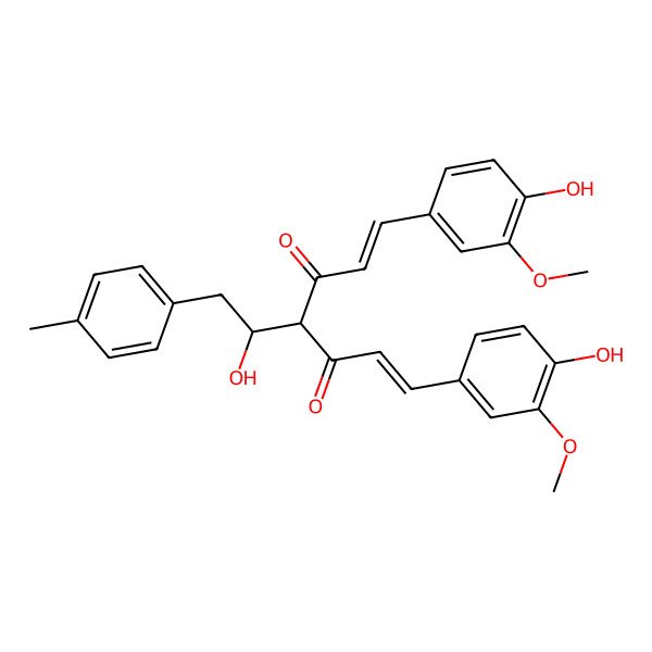 2D Structure of (1Z,6E)-1,7-bis(4-hydroxy-3-methoxyphenyl)-4-[1-hydroxy-2-(4-methylphenyl)ethyl]hepta-1,6-diene-3,5-dione