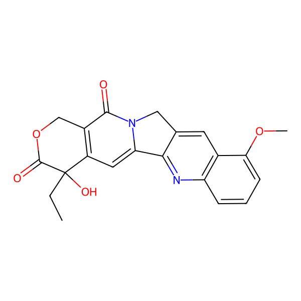 2D Structure of (R)-4-Ethyl-4-hydroxy-10-methoxy-1,12-dihydro-14H-pyrano[3',4':6,7]indolizino[1,2-b]quinoline-3,14(4H)-dione